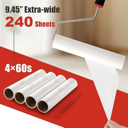 Large Lint Rollers for Pet Hair Extra Sticky, Dog & Cat Hair Remover, 9.45" Wide, 51" Long Handle Pet Hair Fur Sticky Lint Roller, Ideal for Floor, Carpets, Couch, Bed Sheets, Clothing & Car Cleaning