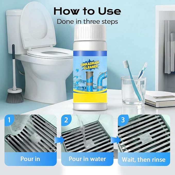 2026 New Sink Drain Cleaners, Powerful Pipe Dredging Agent Foaming Powder, Quick Foaming for Kitchen, Bathroom, Toilet, Tub Shower Drains, Home Cleaning Tool (2 PCS)