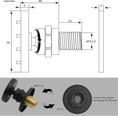 HOMEDEC 2inch Round Brass Shower Spa Massage Body Spray Wall Jets Showerhead Can Swivel, 6pcs, Matte Balck