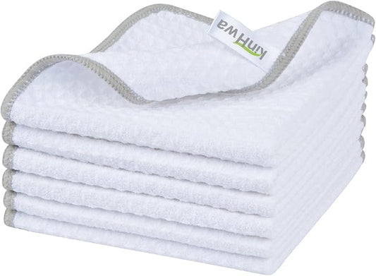 KinHwa Microfiber Dish Cloths Thick Waffle Weave Kitchen Dish Rags Ultra Absorbent Dishcloths 12inch x 12inch 6 Pack - White