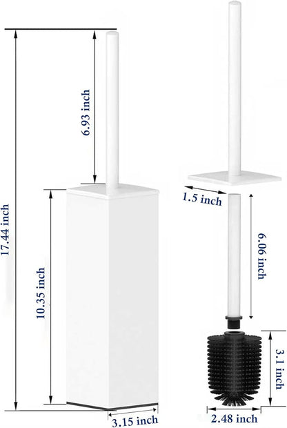 RUACQ Toilet Brush and Holder Set,Square Toilet Bowl Brush for Bathroom with 304 Stainless Steel Handle Toilet Cleaner Brush with Durable Scrubbing Bristles,Splash-Proof (White)