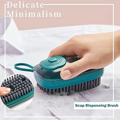 Brush with Soap Dispenser, Good Srubber Cleaner for Dish Sink Pan Pot Washing and Cleaning, Bathroom, Kitchen, Soft Laundry Clothes and Shoes Scrubbing Brush(Green) (Green)