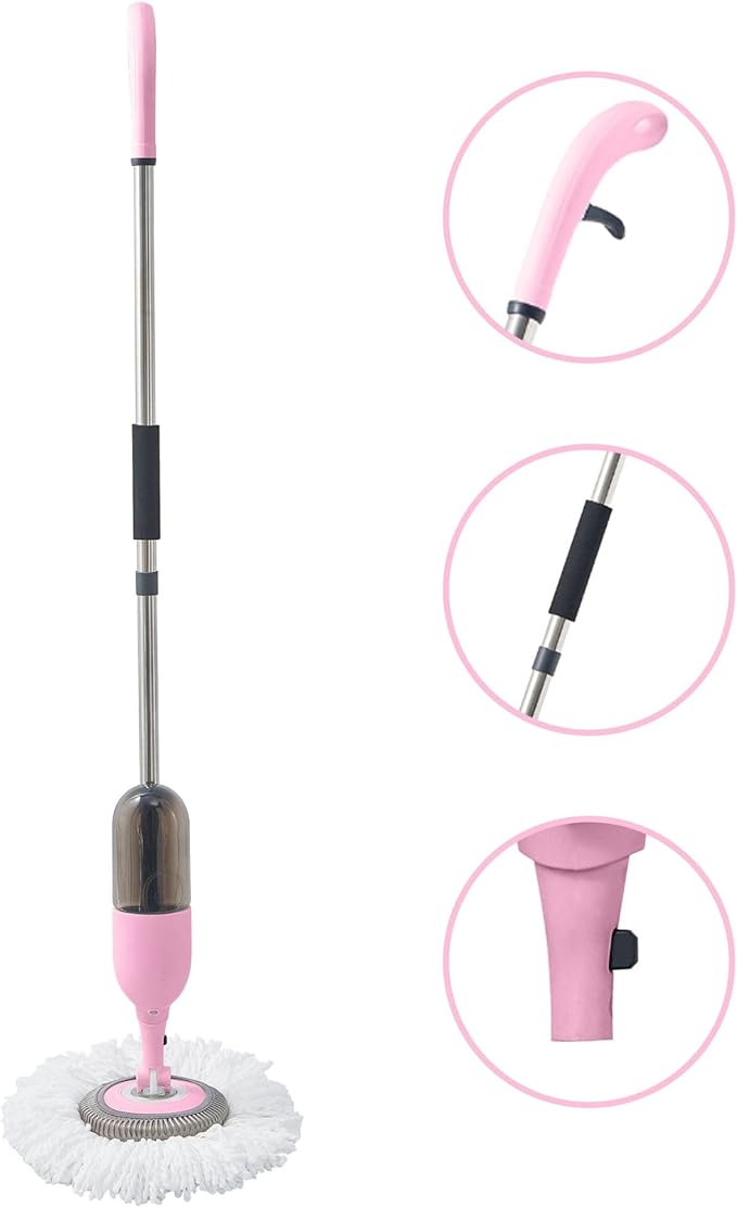 Multi-Surface Spray Mop Kit 3-in-1 with Flat, Round, Squeegee Mop Heads, Refillable Water Bottle, Machine Washable Pads for Floors, Windows