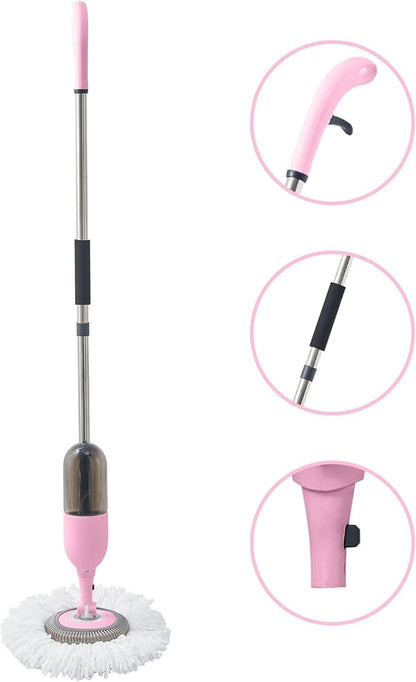 Multi-Surface Spray Mop Kit 3-in-1 with Flat, Round, Squeegee Mop Heads, Refillable Water Bottle, Machine Washable Pads for Floors, Windows