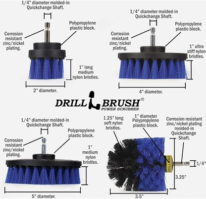 Drillbrush Boat Hull Cleaner Set/Swimming Pool Accessories - Cleaning Drill Brushes for Vinyl Liners - Hot Tubs and Spas Cleaning Brush Kit - Pool Cover Scrubber - Rotary Brushes for Walls and Deck