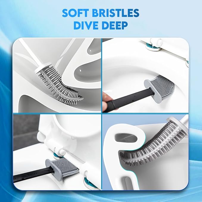 Modern Minimalist Silicone BlackToilet Brush and Holder Set – Pack of 1 Wall Mounted Toilet Bowl Brush – Long Non-Slip Handle, Flexible Bristles for Self-Cleaning & Splash-Free, Easy-Rinse Design