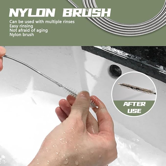 Long Wire Brush, 155CM Stainless Steel Pipe Cleaners Brush, Flexible Auto Sunroof Drain Cleaning Tool, Universal Slim Hose Pipe Brush Cleaner for Sewers, Feeding Tube, Sink, Refrigerator Drain
