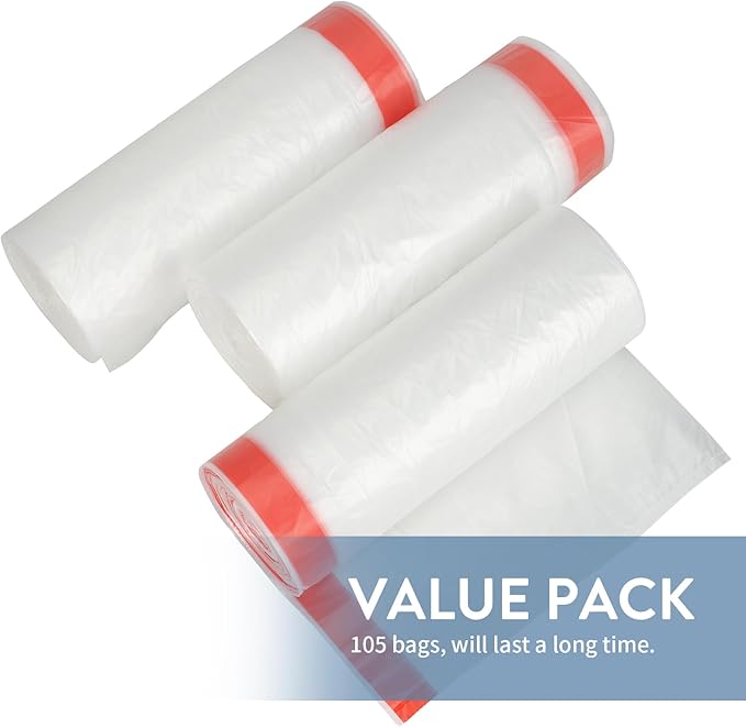 21 Gallon Kitchen Trash Bags with Drawstring Fit 20-21 Gal, Large Garbage Bags - 28" x 33.5" (Clear White), Heavy Duty Plastic Trash Liners for Kitchen Lawn Yard Office Commercial (105 Count)