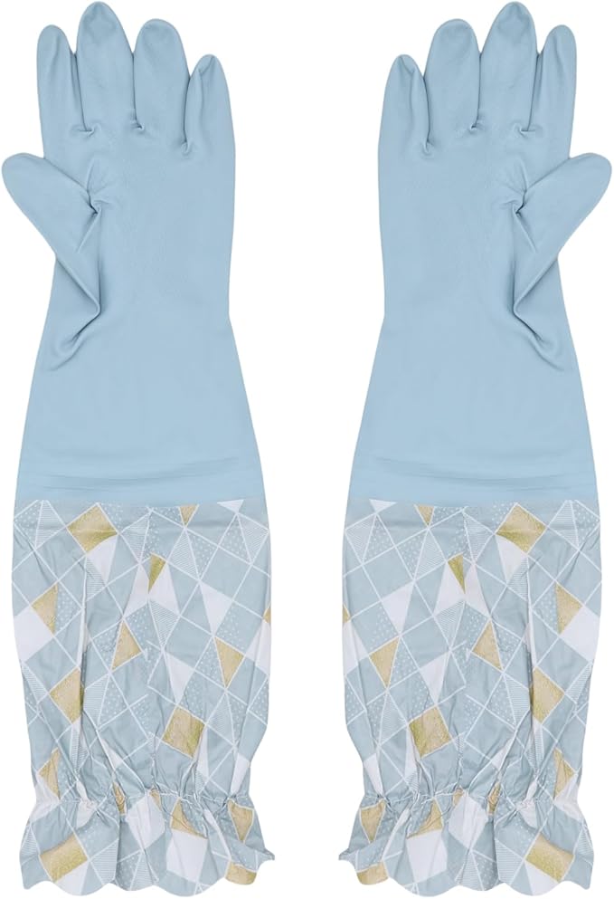 RARITYUS Household Kitchen Cleaning Gloves Waterproof Cotton Lined Dishwashing Non-Slip Long Cuff Gloves