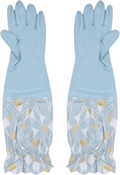 RARITYUS Household Kitchen Cleaning Gloves Waterproof Cotton Lined Dishwashing Non-Slip Long Cuff Gloves
