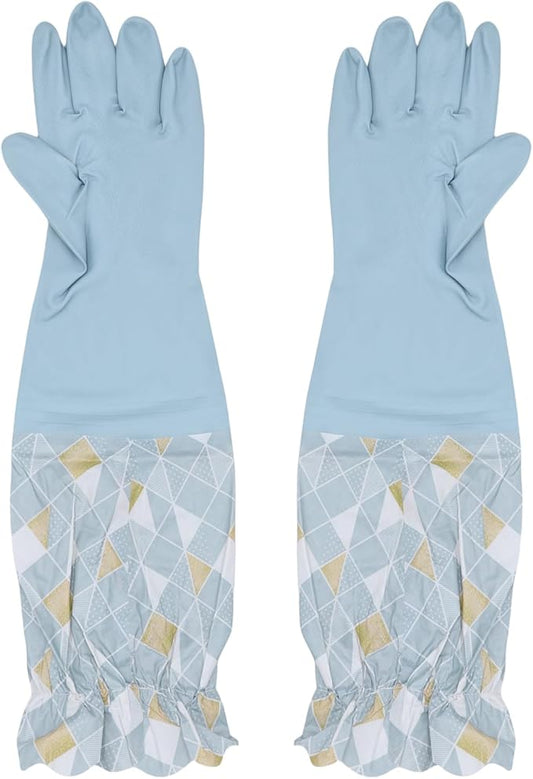 RARITYUS Household Kitchen Cleaning Gloves Waterproof Cotton Lined Dishwashing Non-Slip Long Cuff Gloves