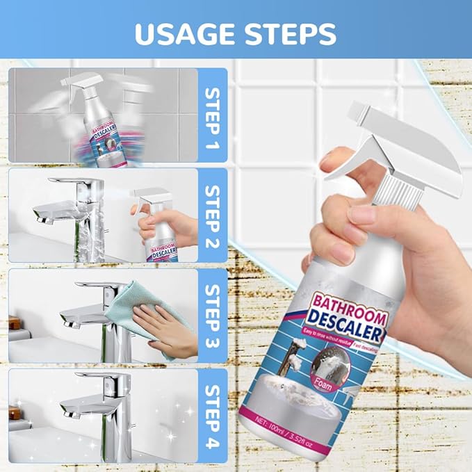 Stubborn Stains Cleaner, 2025 New Bathroom Descaler Cleaners, Multipurpose Bathroom Foam Cleaner, Bathrooms Descaler Spray for Toilet Bath Shower Glass Sink Cleane (3)