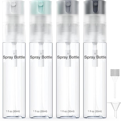 4 Pack Refillable Spray Bottle, Reversible Small Empty Spray Bottle with Fine Mist, Leak Proof - for Cleaning Solutions, Mosquito prevention, Face & Hair Mist - 4pk 1 OZ / 30 ML