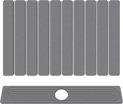 Stone Drying Mat for Kitchen Counter, 24"x16" Water Absorbing Dish Drying Mat with 24"x4" Faucet Mat for Kitchen Sink, Diatomaceous Earth Quick Dry Stone Mats for Dishes Bottles Cups (Dark Gray)