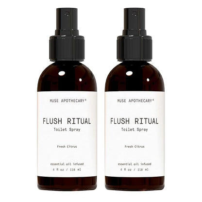 Muse Apothecary Flush Ritual - Aromatic & Refreshing Toilet Spray, Use Before You Go, 4 oz, Infused with Natural Essential Oils - Fresh Citrus, Pack of 2