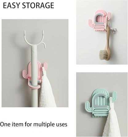 4 Pack Broom and Mop Holder Wall Mount，Cute Cactus Wall Utility Hooks No Drill Mop and Broom GripperDecorative Hanging Holder for Bathroom Kitchen