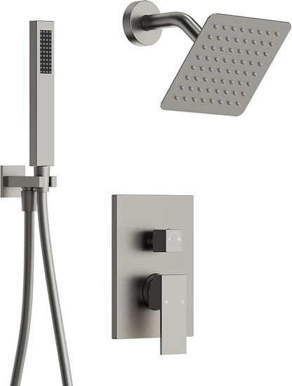 2-Spray Pattern 6 in.Square Shower head with Single Handle Shower Handheld Faucet 2.5 GPM in Brushed Nickel