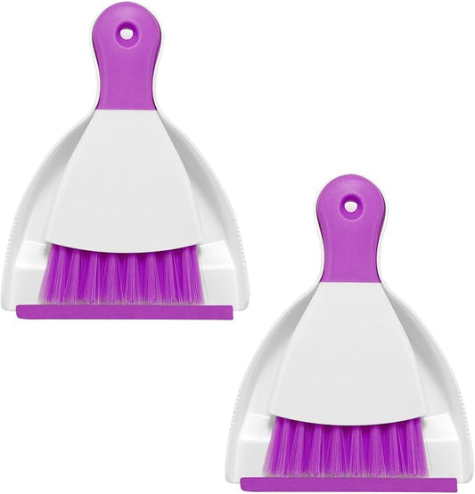 NACENA Mini Dustpan and Brush Set 2 Pack, Small Broom and Dustpan Set Dust Pan and Mini Hand Broom Dustpan and Broom Combo Compact for Home Table Keyboards Sofa Kitchen, Purple