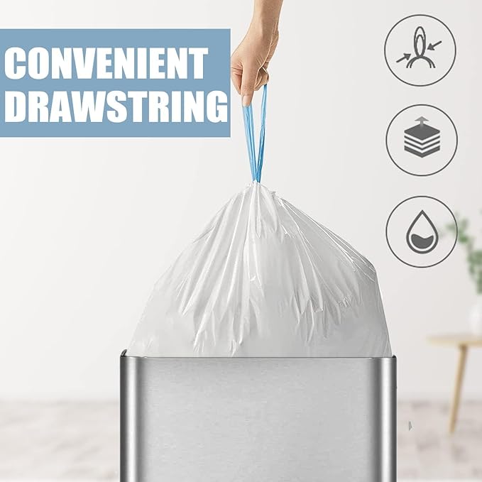 Small Trash Bags 4 Gallon - 150 Count Drawstring 4 Gallon Trash Bag, Tear-Free 4 Gal Small Garbage Bags for Office Bedroom Bathroom Trash Bags, Unscented White 4 Gal Trash Can Liners