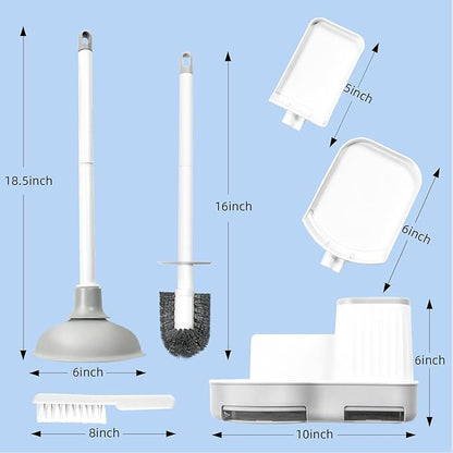 Silkyhose Toilet Brush and Plunger, 3 in 1 Toilet Bowl Brush and Holder with Crevice Cleaning Brush Wall Mounted Household Bathroom Cleaning Tools Combo Set(White-Gray)
