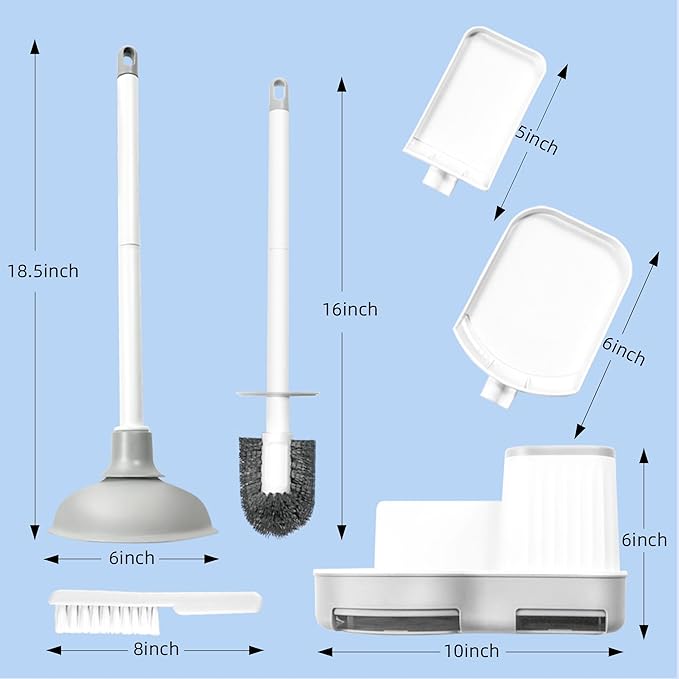 Silkyhose 2 Pack Toilet Brush and Plunger Set, 3 in 1 Toilet Bowl Brush and Holder with Crevice Cleaning Brush Wall Mounted Household Bathroom Cleaning Tools Combo(2)