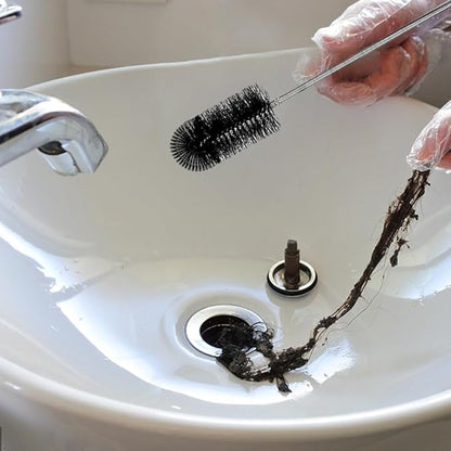 Flexible Long Drain Brush Set, Stainless Steel Tube Cleaning Brushes for Kitchen, Sink, Drain Pipe and Long Pipe Cleaning, with Large Double Elastic Nylon Ends(Color:Black)