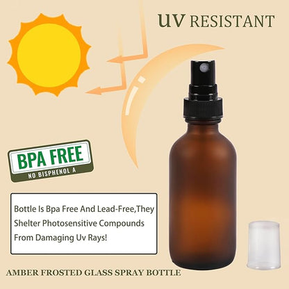NOOEEISS Green Glass Small Spray Bottles 2 oz 48 Packs,Fine Mist Sprayer Pretty Finish,Refillable Containers mini spray bottles for Cleaning Solutions and Skin Care (Amber Frosted 48Pack)