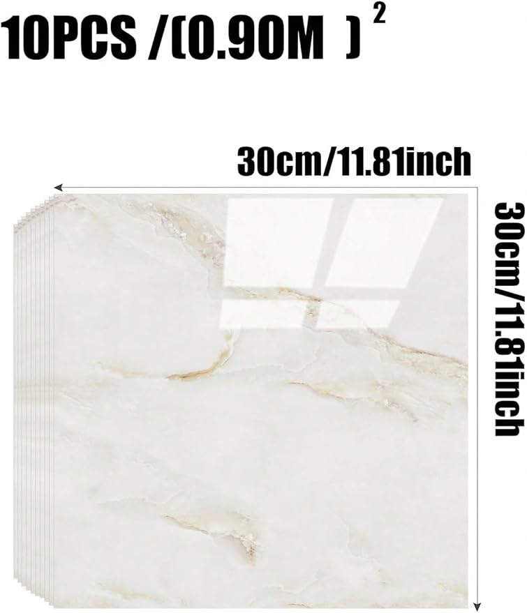 Chejiaye 10pcs Marble Peel and Stick Backsplash Waterproof Washroom Wall Panels, Peel and Stick Tile, PVC Foam Wall Panels for Kitchen,Bathroom,Living Room,Colorful (White and Yellow,11.8" x 11.8")
