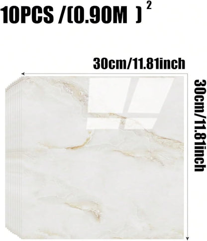 Chejiaye 10pcs Marble Peel and Stick Backsplash Waterproof Washroom Wall Panels, Peel and Stick Tile, PVC Foam Wall Panels for Kitchen,Bathroom,Living Room,Colorful (White and Yellow,11.8" x 11.8")