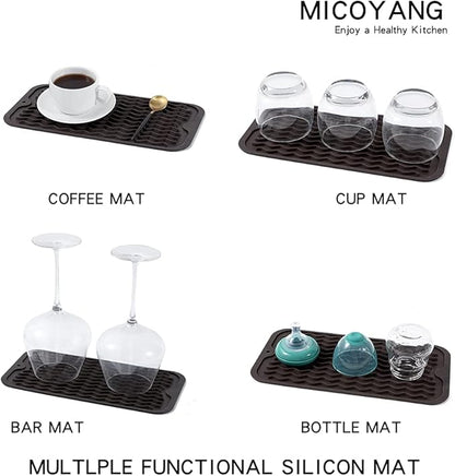 MicoYang Silicone Dish Drying Mat for Multiple Usage,Easy clean,Eco-friendly,Heat-resistant Silicone Mat for Kitchen Counter or Sink,Refrigerator or Drawer Liner Coffee S 12 inches x 6 inches