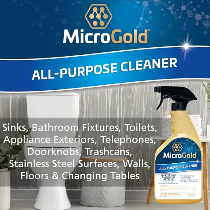 MicroGold All-Purpose Cleaner Spray Kills 99.9% of Bacteria and Viruses Bleach Free for Use in Kitchens and Bathrooms, 24 Fluid Ounces, 2 Pack