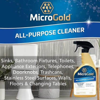 MicroGold All-Purpose Cleaner Spray Kills 99.9% of Bacteria and Viruses Bleach Free for Use in Kitchens and Bathrooms, 24 Fluid Ounces, 2 Pack