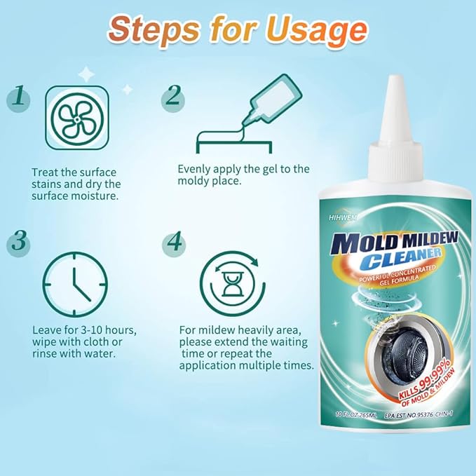 Mold Remover Gel,Household Mold Cleaner for Washing Machine,Refrigerator Strips,Grout Cleaner Best for Home Sink,Kitchen,Showers(2-Pack)
