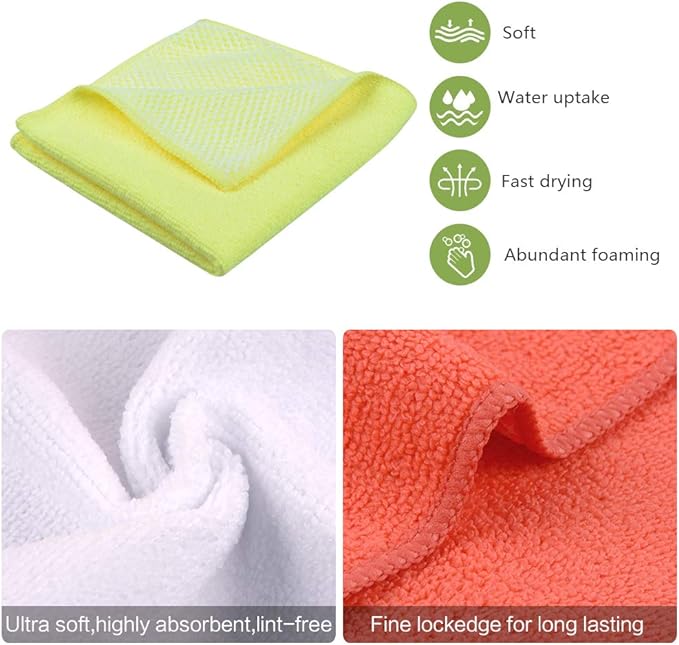 SINLAND Microfiber Dish Cloths for Washing Dishes Towels Best Kitchen Washcloth Cleaning Rags Cloths with Poly Scour Side - Used for Plates, Bowls and Dishes, 5 Color Assorted 12inchx12inch 10pack