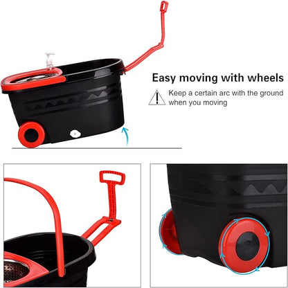 Mop and Bucket Set, 360° Spin Mop and Bucket with Wringer Set and 3 Microfiber Mop Refills, Stainless Steel 61'' Extended Handle Spinning Mop Bucket System for Floor Cleaning