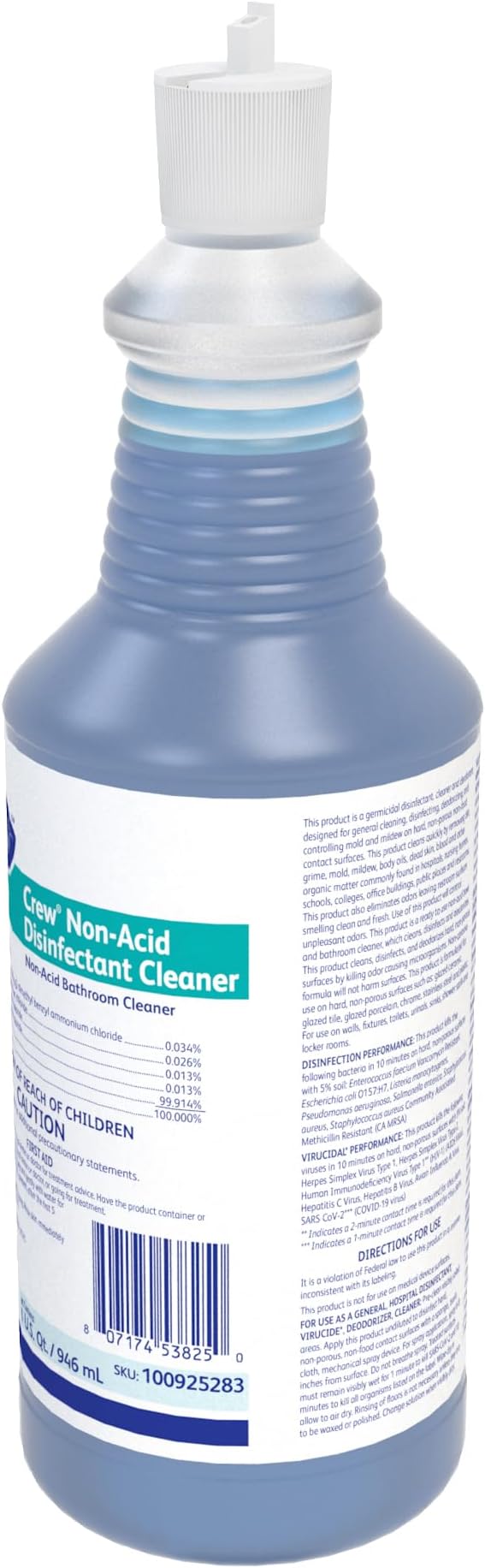 CREW Diversey 100925283 Neutral Non-Acid Bowl & Bathroom Disinfectant, 32 oz Squeeze Bottle, 12/CT
