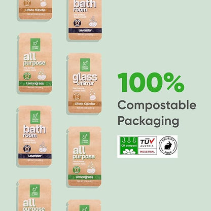 Green Llama Bathroom Cleaner Refill 8-Pack: Certified Compostable Packaging, Eco-Friendly & Sustainable Natural Cleaning Solution for a Sparkling Clean Bathroom