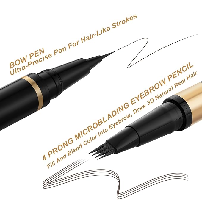 Microblading Eyebrow Pen Kit - Waterproof Brow Makeup Set with Eyebrow Pencil, Eyebrow Gel Clear, Eyeliner, Dual-ended Eyebrow Brush, Natural Looking Brows with Long-Lasting All-Day Hold - Black Brown