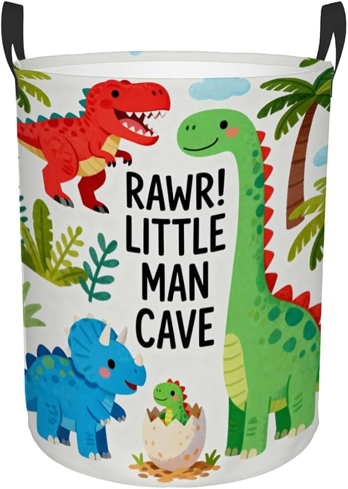 Kids Laundry Hamper Basket - Large Nursery Baby Hamper with Handle for Boys Girls Collapsible Clothes Baskets Organizer Toy Storage Bin Room Decor(Little Dinosaur)
