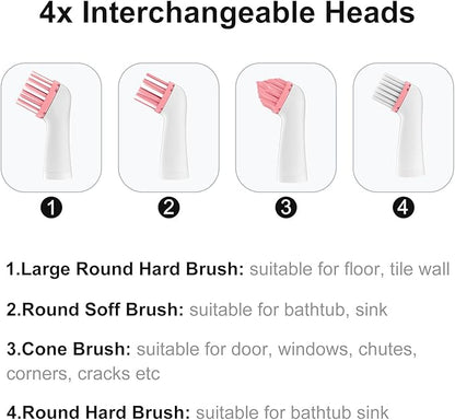 Electric Brush with 4-in-1 Multiple Brush Heads, Cordless Motorized Cleaning Brush for Bathroom, Toilet, Kitchen, Tile, Crevice
