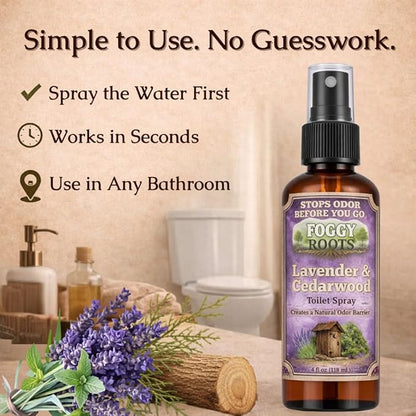 Lavender & Cedarwood Pre-Poop Toilet Spray – Stops Odor Before It Starts, Bathroom Odor Eliminator for Toilet, 4 oz (200+ Uses) Travel, Home & Work