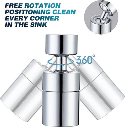 360° Swivel Faucet Aerator, Dual Mode Water Saving Sprayer Head, Chrome Brass Nozzle, Universal Fit for Kitchen & Bathroom Sinks (22mm Male & 24mm Female)