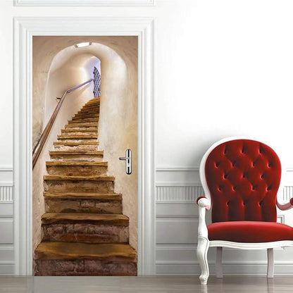 3D Staircase Door Mural - Waterproof & Washable Matt Finish Realistic White 31.5" x 78.7" (2 Parts)