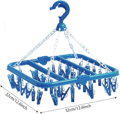 Clip and Drip Hanger Clothes Hanger Drying Rack 32 Clips (Blue)