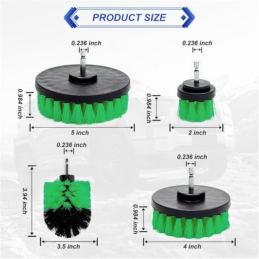ZIMISI 4PCS Drill Brush Attachment Set, Mult-Purpose Car Wash Brush, Rotary Detailing Brush Set, Car Carpet Cleaner Brushes for Wheel, Grout, Shower, Bathroom, Floor (Green)