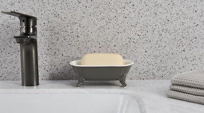 6.5" Ceramic Mini Decorative Clawfoot Bathtub Bar Soap Dish, Kitchen Sponge Holder and Shower Tray for Bathroom, 1 Pack(Stone Gray)