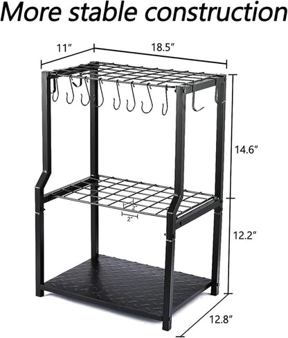 YueTong Garden Tool Organizer Heavy Duty,Yard Tool Tower Rack,Garage Storage Organization for Long Handle Tools,Rake,Brooms,Extra Hooks for Small Shovel,Shear.All Metal,Free Standing.