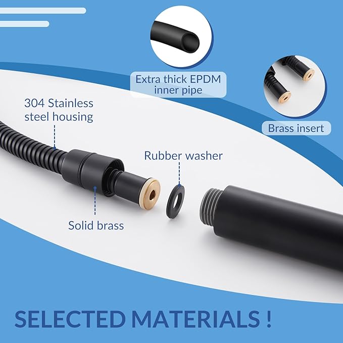 Flexible Shower Hose 59 Inches, APLusee 304 Stainless Steel Shower Tube With Swivel Brass Connector, Extension Replacement Part For Handheld Sprayer And Bidet, Matte Black