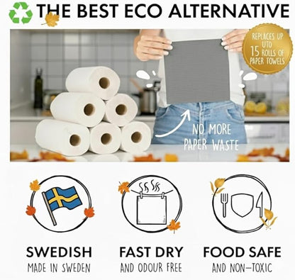 SUPERSCANDI 10 Pack Swedish Dishcloths for Kitchen - 100% Biodegradable & Compostable Reusable Paper Towels Washable, Food-Safe & Without Plastic - Dish Rags Suitable for Any Surface, Grey