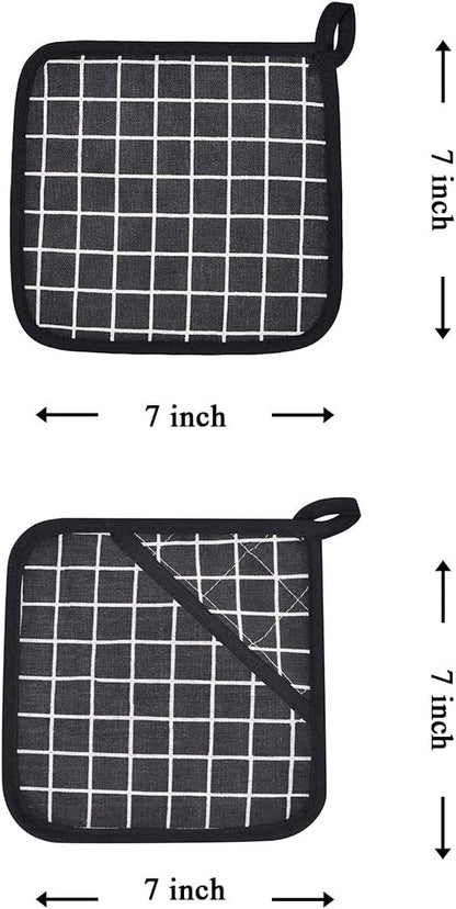 Oven Mitts and Potholders BBQ Gloves-Oven Mitts and Pot Holders with Recycled Infill Silicone Non-Slip Cooking Gloves for Cooking Baking Grilling (4-Piece Set,Black)